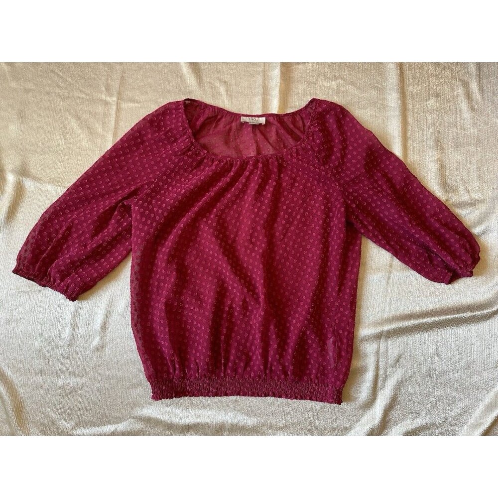Loft Polka Dot Pink Magenta Blouse Top 3/4 Sleeve Chiffon Sz Small Workwear
